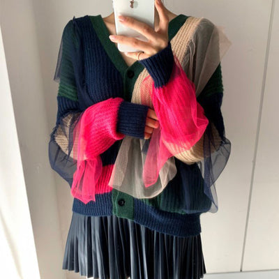 Cardigan Tejido para Mujer con Cuello V y Detalles Geométricos en Malla - Image 5