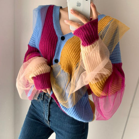 Cardigan Tejido para Mujer con Cuello V y Detalles Geométricos en Malla - Image 4
