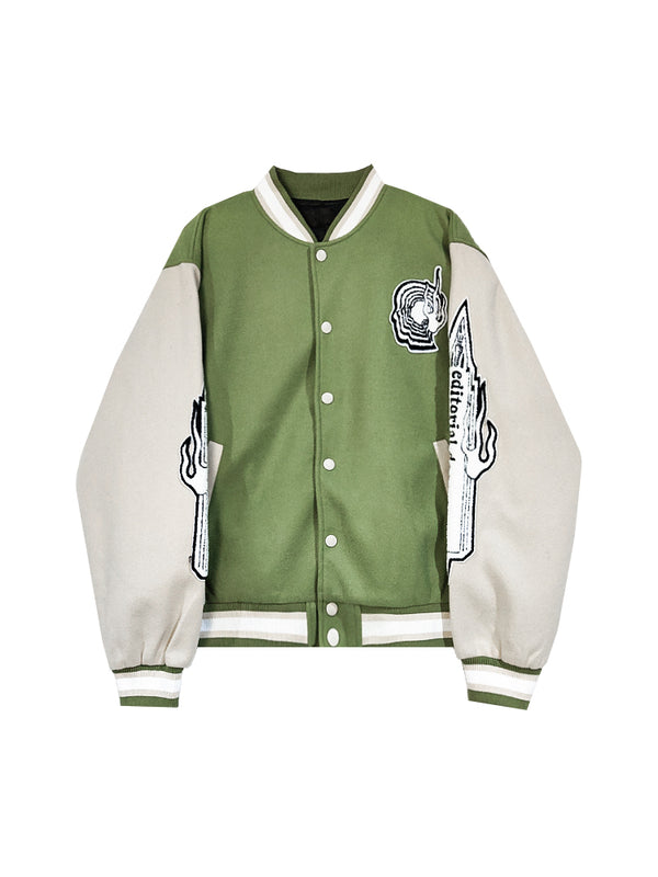 Chaqueta de Béisbol Retro de Algodón con Parches Gruesos - Image 3