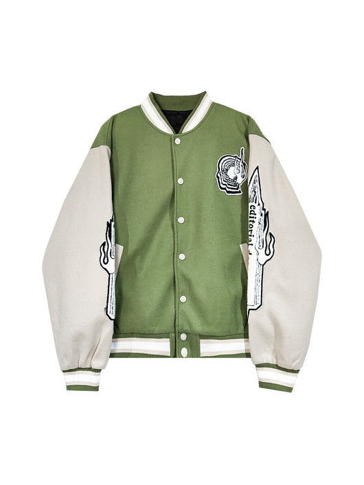 Chaqueta de Béisbol Retro de Algodón con Parches Gruesos - Image 3