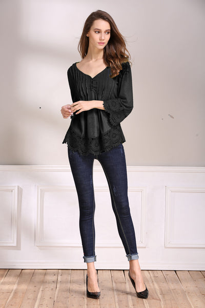 Blusa Casual de Algodón con Detalles de Encaje para Mujer - Image 11