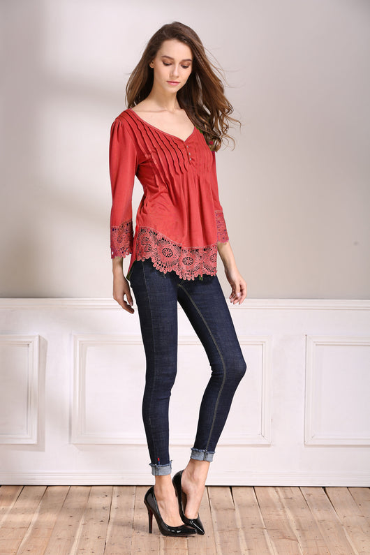 Blusa Casual de Algodón con Detalles de Encaje para Mujer - Image 9