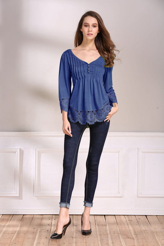 Blusa Casual de Algodón con Detalles de Encaje para Mujer - Image 14