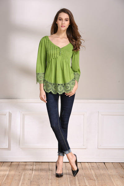 Blusa Casual de Algodón con Detalles de Encaje para Mujer - Image 15