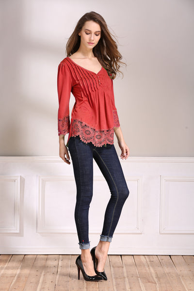 Blusa Casual de Algodón con Detalles de Encaje para Mujer - Image 5