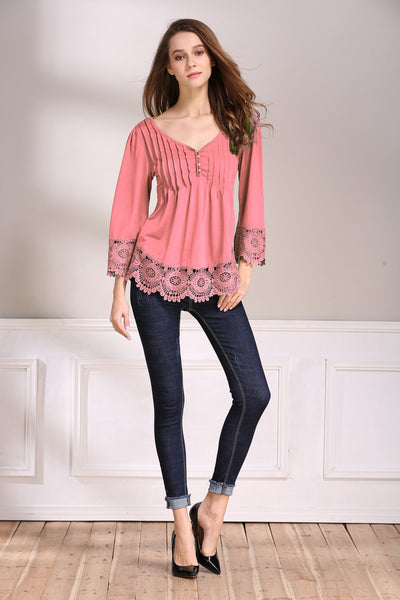 Blusa Casual de Algodón con Detalles de Encaje para Mujer - Image 7
