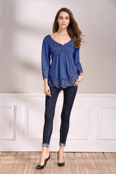 Blusa Casual de Algodón con Detalles de Encaje para Mujer - Image 6