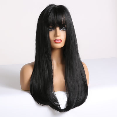 Peluca Larga Lisa con Puntas Rizadas - Degradado Castaño a Negro - Image 9