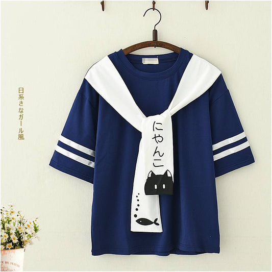 Playera Estampado Gato con Cordones y Manga Corta - Image 2