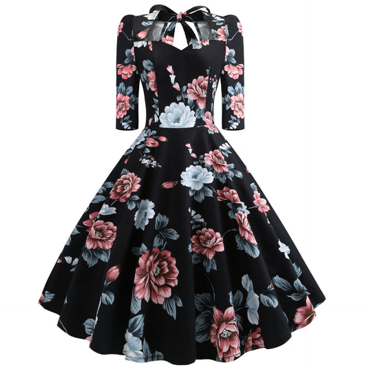 Vestido Retro Estampado con Moño - Colección Europeo Americana - Image 2