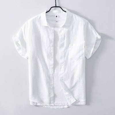 Camisa de Lino Transpirable de Manga Corta - Diseño Clásico Liso - Image 8