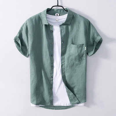 Camisa de Lino Transpirable de Manga Corta - Diseño Clásico Liso - Image 6