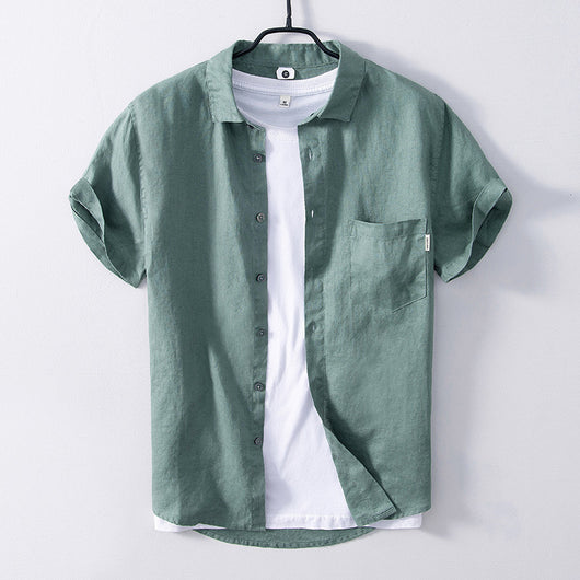 Camisa de Lino Transpirable de Manga Corta - Diseño Clásico Liso - Image 6
