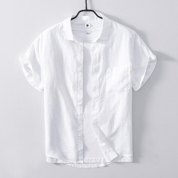 Camisa de Lino Transpirable de Manga Corta - Diseño Clásico Liso - Image 5
