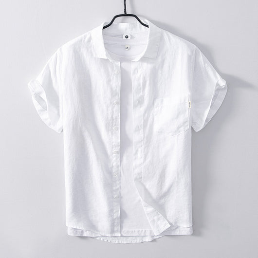 Camisa de Lino Transpirable de Manga Corta - Diseño Clásico Liso - Image 5