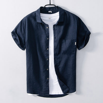 Camisa de Lino Transpirable de Manga Corta - Diseño Clásico Liso