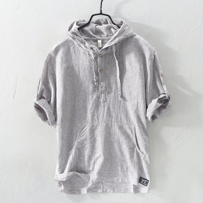 Playera con Capucha de Rayas Hombre - Algodón y Lino Verano - Image 4