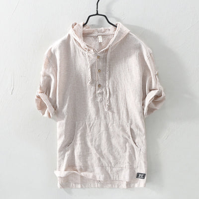 Playera con Capucha de Rayas Hombre - Algodón y Lino Verano