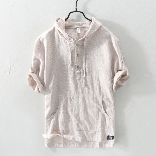 Playera con Capucha de Rayas Hombre - Algodón y Lino Verano