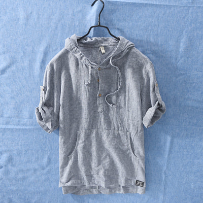 Playera con Capucha de Rayas Hombre - Algodón y Lino Verano - Image 2