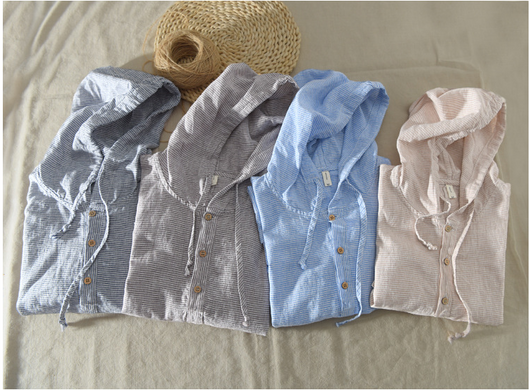 Playera con Capucha de Rayas Hombre - Algodón y Lino Verano - Image 5