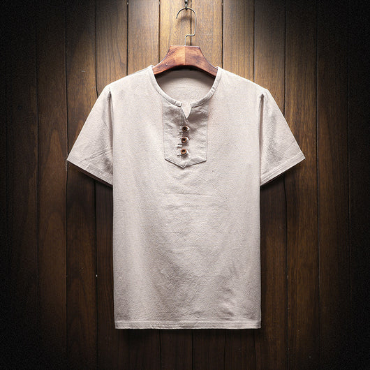 Camiseta Casual de Algodón y Lino - Básico de Color Puro - Image 6