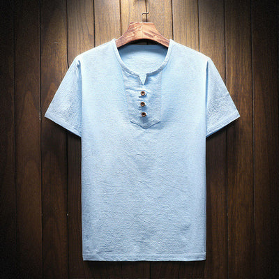 Camiseta Casual de Algodón y Lino - Básico de Color Puro - Image 3