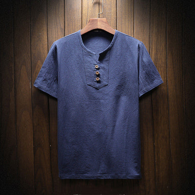 Camiseta Casual de Algodón y Lino - Básico de Color Puro - Image 2
