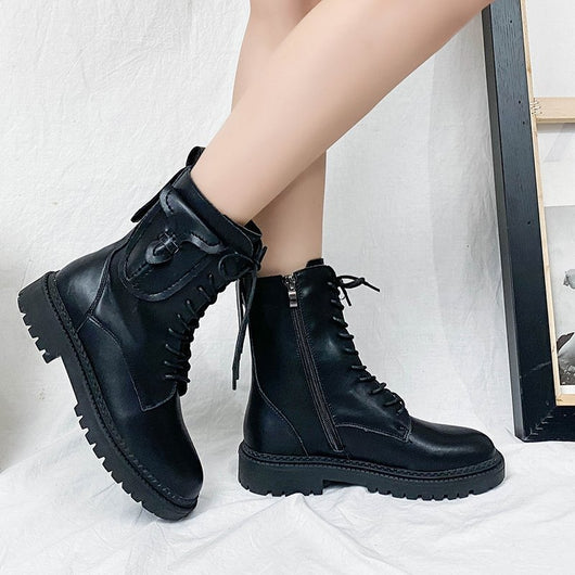 Botas Martin Tobilleras con Punta Redonda y Tacón Cuadrado