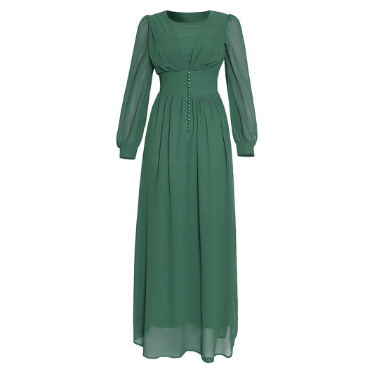 Vestido Largo de Gasa con Manga Larga para Mujer Musulmana - Image 4