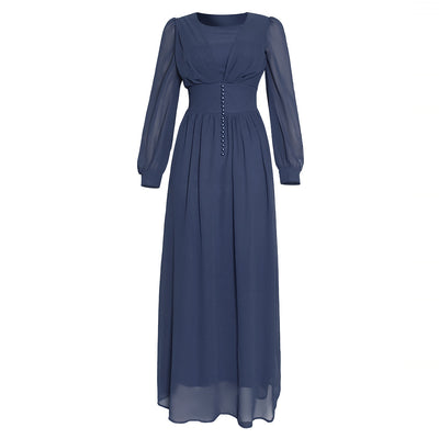 Vestido Largo de Gasa con Manga Larga para Mujer Musulmana - Image 5
