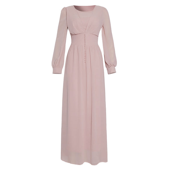 Vestido Largo de Gasa con Manga Larga para Mujer Musulmana