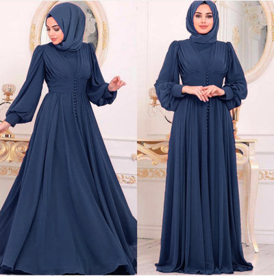 Vestido Largo de Gasa con Manga Larga para Mujer Musulmana - Image 7