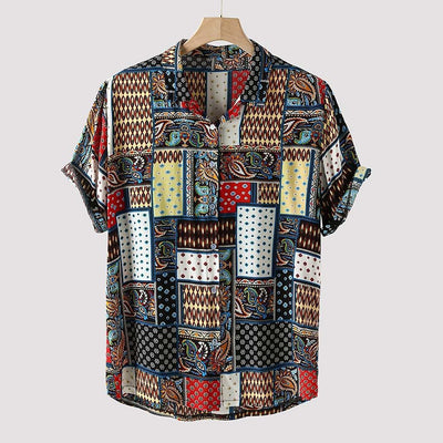 Camisa Holgada Étnica Estampada para Hombre - Estilo Vintage Casual