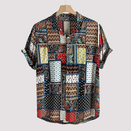 Camisa Holgada Étnica Estampada para Hombre - Estilo Vintage Casual - Image 3