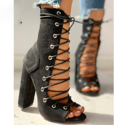 Sandalias de Tacón Grueso con Tiras Cruzadas y Estampado de Serpiente para Mujer - Talla Grande - Image 4