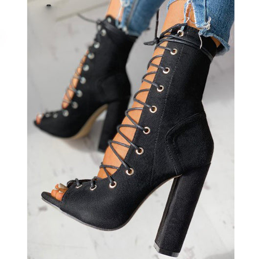 Sandalias de Tacón Grueso con Tiras Cruzadas y Estampado de Serpiente para Mujer - Talla Grande - Image 2