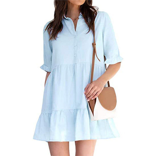 Vestido con Mangas Abullonadas y Bajo Fruncido - Image 9