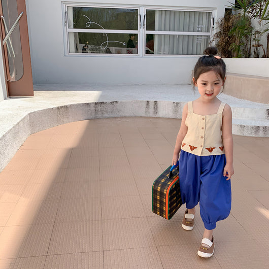 Conjunto Infantil Estilo Japonés y Coreano - Chaleco y Pantalones Antiinsectos en Algodón y Lino con Bordados - Image 10