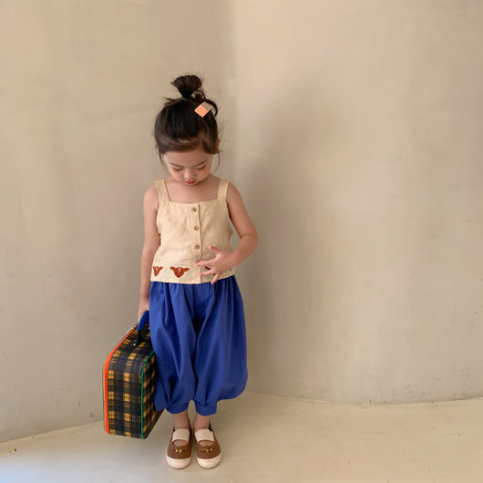 Conjunto Infantil Estilo Japonés y Coreano - Chaleco y Pantalones Antiinsectos en Algodón y Lino con Bordados - Image 7