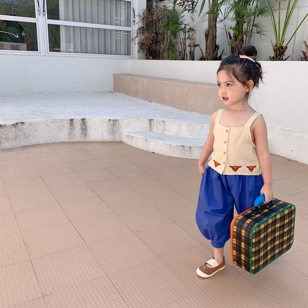 Conjunto Infantil Estilo Japonés y Coreano - Chaleco y Pantalones Antiinsectos en Algodón y Lino con Bordados