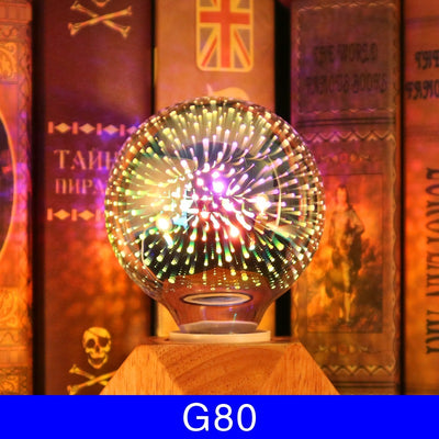Bombilla Decorativa 3D con Efecto Fuegos Artificiales - Cristal Plateado Multicolor