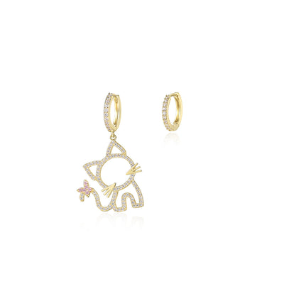 Aretes Asimétricos Gato para Mujer - Diseño Divertido y Moderno
