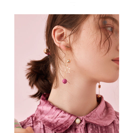 Aretes Asimétricos de Gato con Perlas de Aleación - Diseño Moderno para Mujer