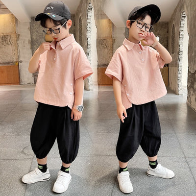 Conjunto Infantil de Verano: Polo Rayado de Algodón + Pantalón Bermuda Cinco Puntos - Image 10