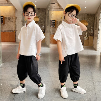 Conjunto Infantil de Verano: Polo Rayado de Algodón + Pantalón Bermuda Cinco Puntos - Image 2