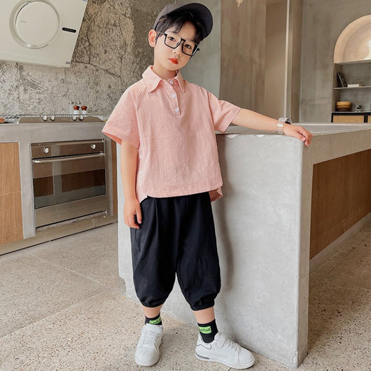 Conjunto Infantil de Verano: Polo Rayado de Algodón + Pantalón Bermuda Cinco Puntos - Image 4