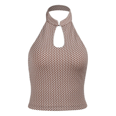 Blusa Tejida Contraste de Colores Cintura Ajustada Halter para Mujer - Image 10