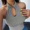 Blusa Tejida Contraste de Colores Cintura Ajustada Halter para Mujer