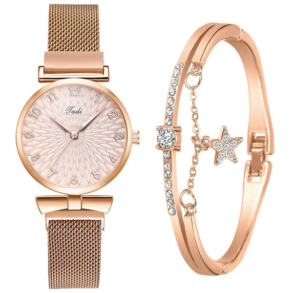 Reloj de Pulsera Magnético para Mujer con Malla Metálica y Correa Intercambiable - Image 3